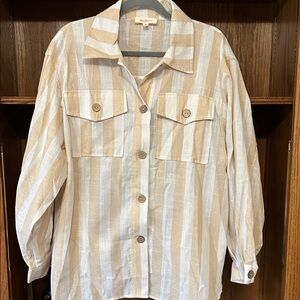 Peach Love California Beige and White Striped Shirt